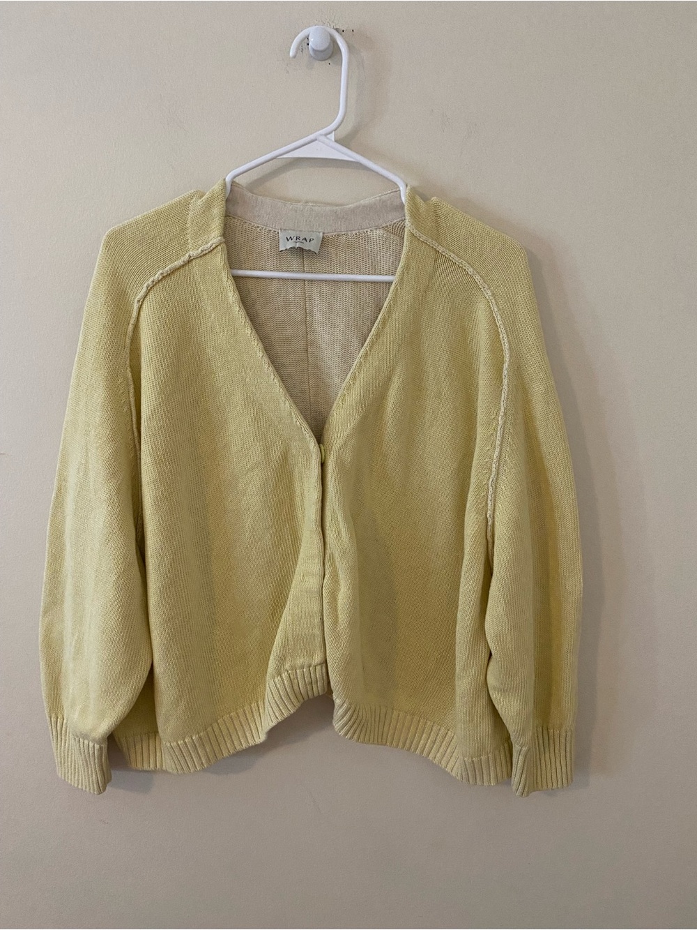 Wrap London linen organic cotton Light Yellow V-Neck Cardigan Sweater Plus 14